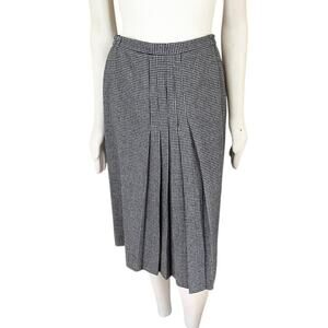 VTG SAVILLE Pleated Houndstooth Midi Skirt in Black & White  Wool blend  SZ 8